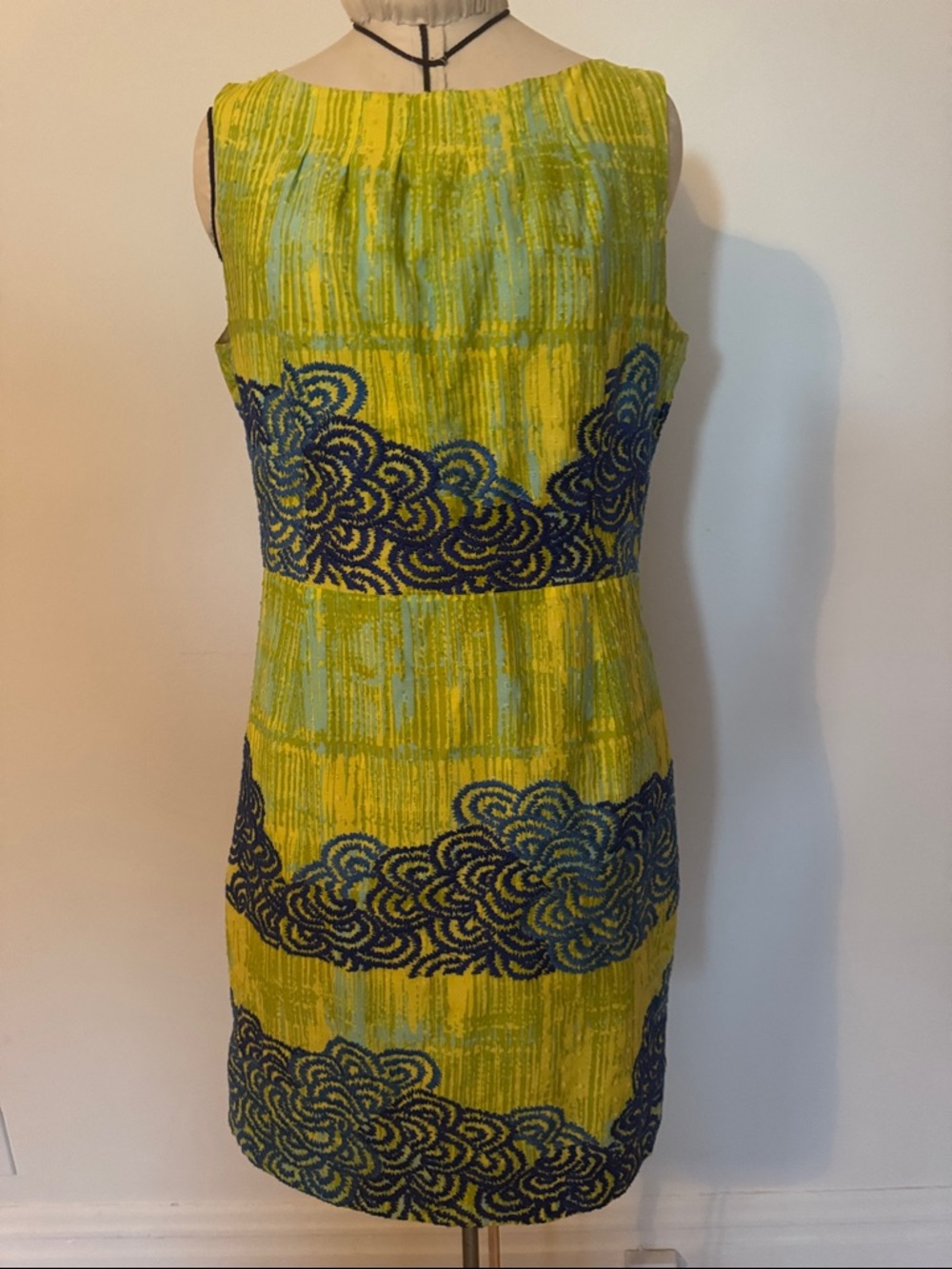 Tabitha Yellow & Navy Embroidered Sheath Dress